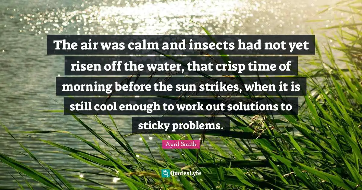 The air was calm and insects had not yet risen off the water, that crisp time of morning before the sun strikes, when it is still cool enough to work out solutions to sticky problems.