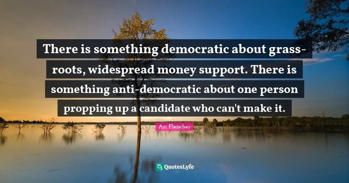 Ari Fleischer Quotes: "There is something democratic about grass-roots, widespread money support. There is something anti-democratic about one person propping up a candidate who can't make it."