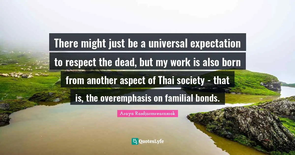 There might just be a universal expectation to respect the dead, but my work is also born from another aspect of Thai society - that is, the overemphasis on familial bonds.