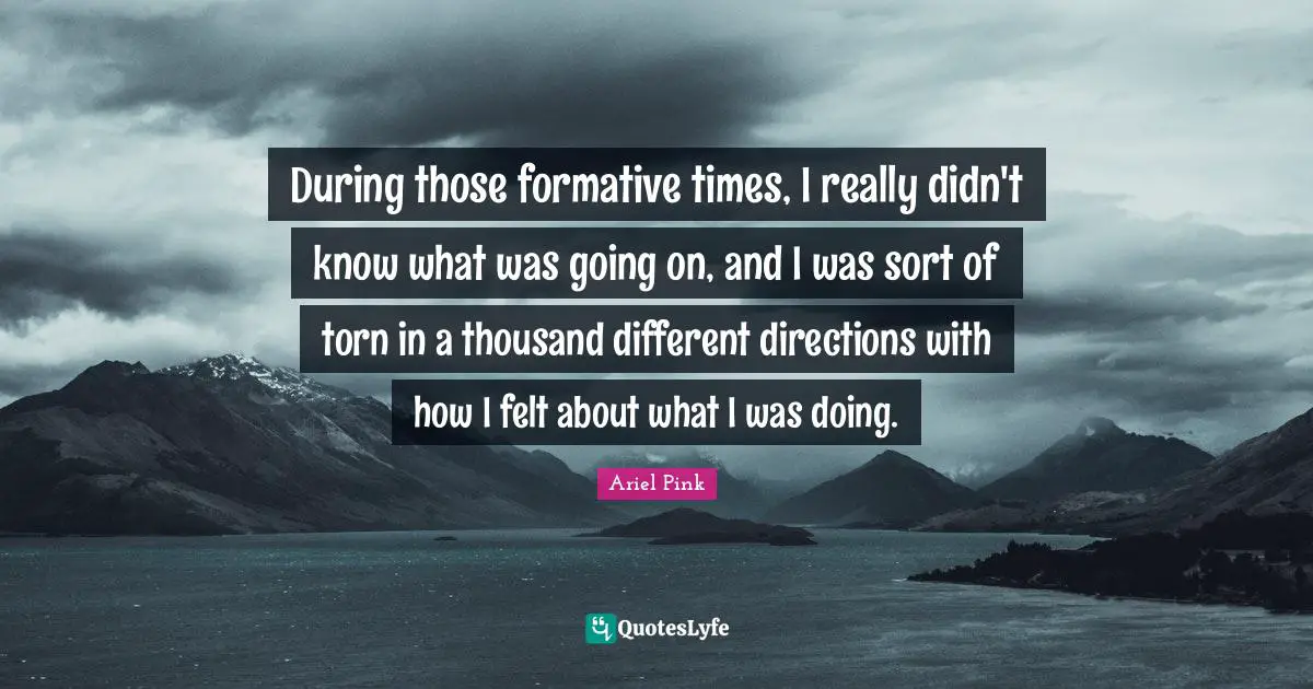 During those formative times, I really didn't know what was going on, and I was sort of torn in a thousand different directions with how I felt about what I was doing.