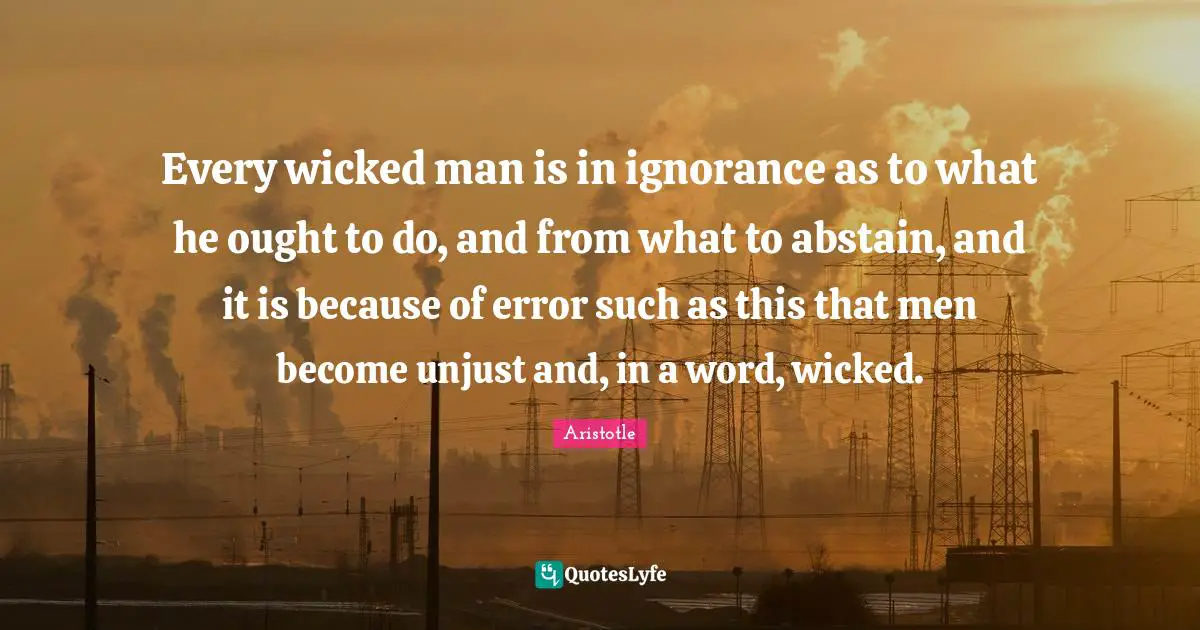 Every wicked man is in ignorance as to what he ought to do, and from what to abstain, and it is because of error such as this that men become unjust and, in a word, wicked.