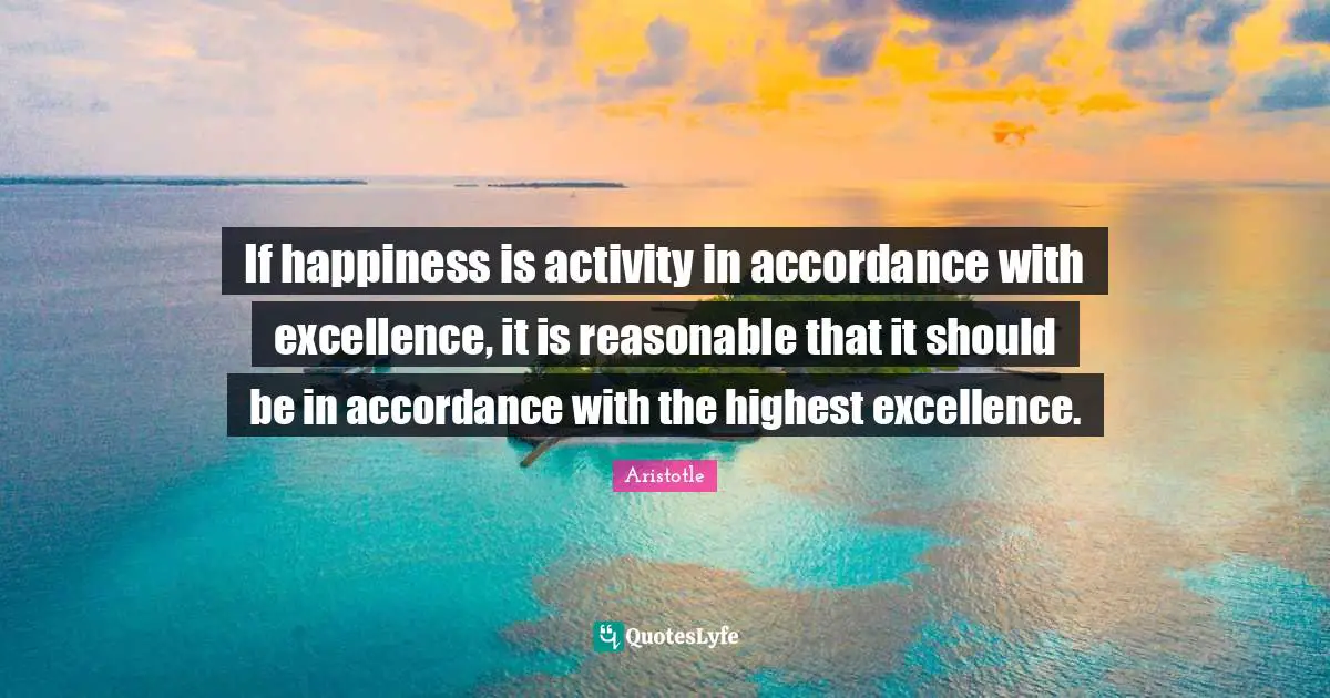 If happiness is activity in accordance with excellence, it is reasonable that it should be in accordance with the highest excellence.