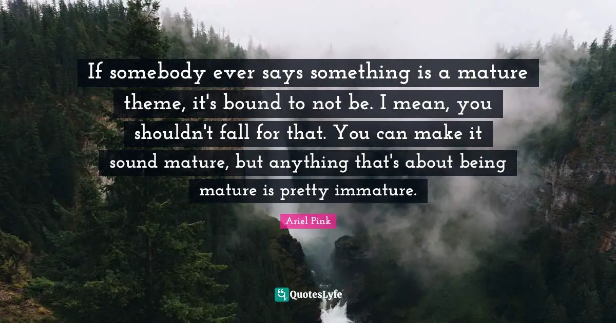 If somebody ever says something is a mature theme, it's bound to not be. I mean, you shouldn't fall for that. You can make it sound mature, but anything that's about being mature is pretty immature.
