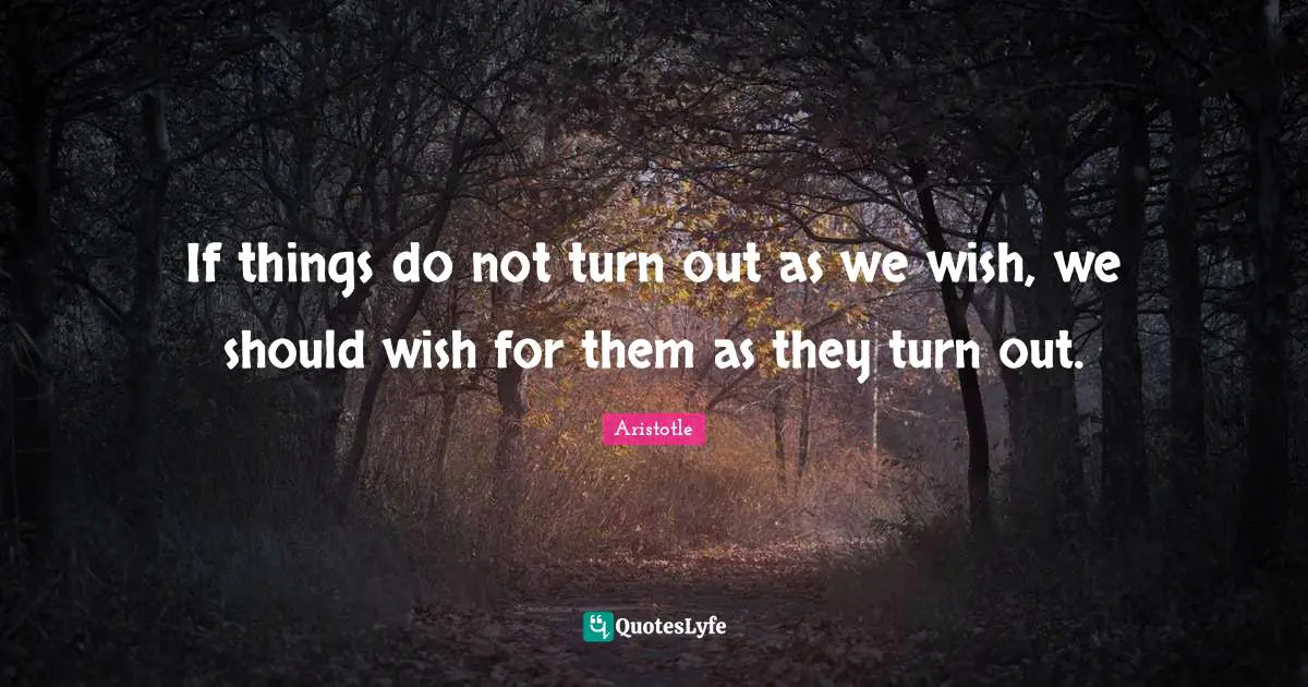 If things do not turn out as we wish, we should wish for them as they turn out.