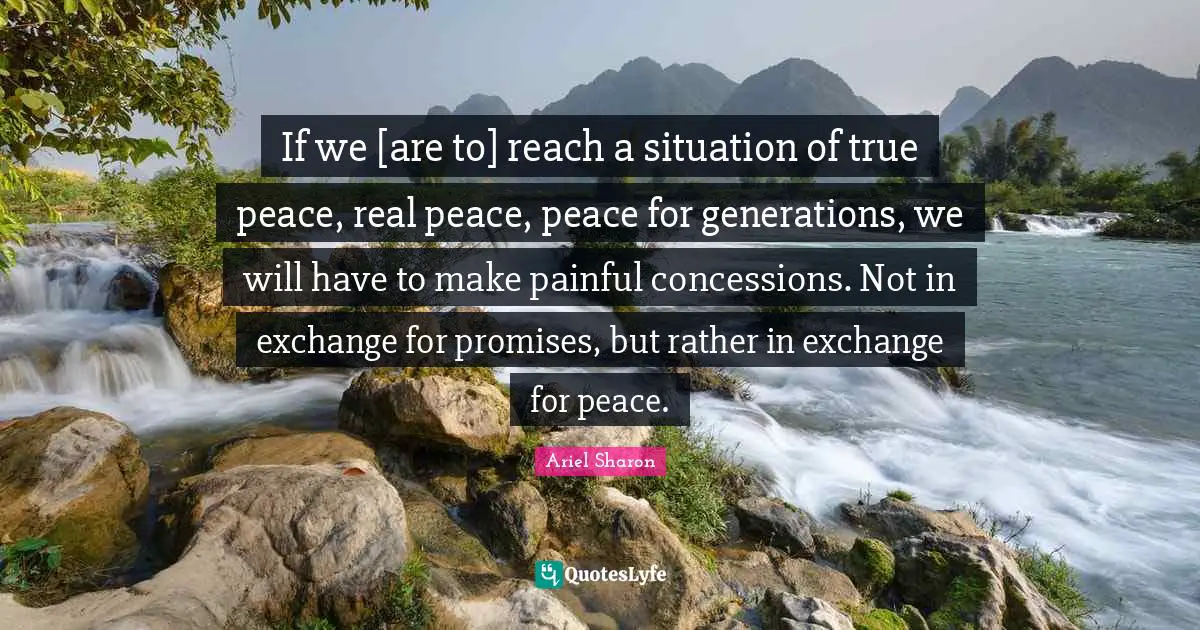 If we [are to] reach a situation of true peace, real peace, peace for generations, we will have to make painful concessions. Not in exchange for promises, but rather in exchange for peace.