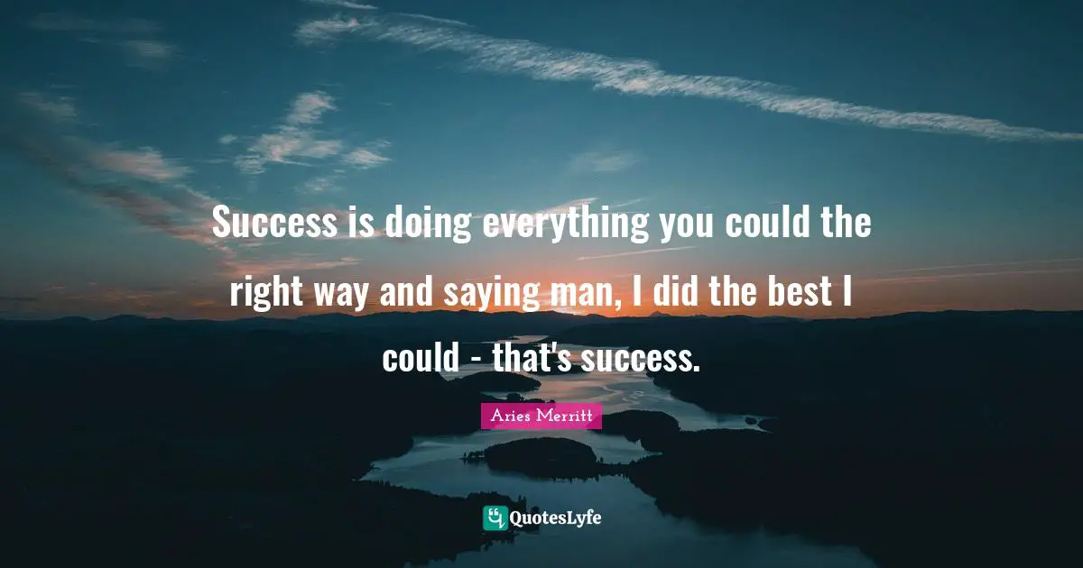 Success is doing everything you could the right way and saying man, I did the best I could - that's success.