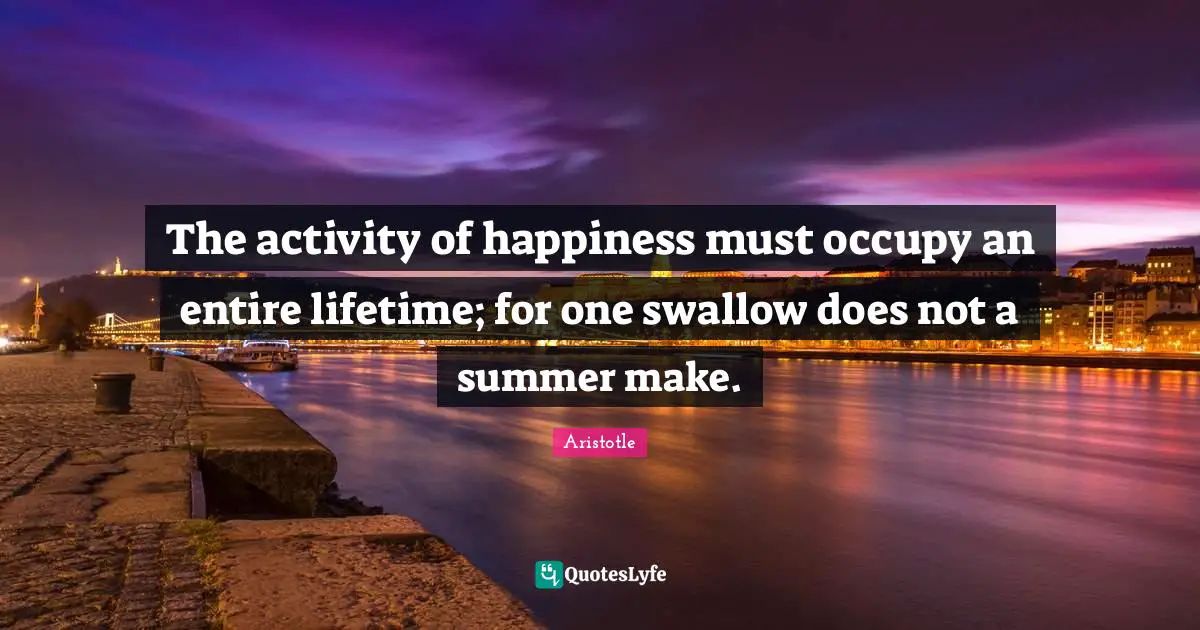 The activity of happiness must occupy an entire lifetime; for one swallow does not a summer make.