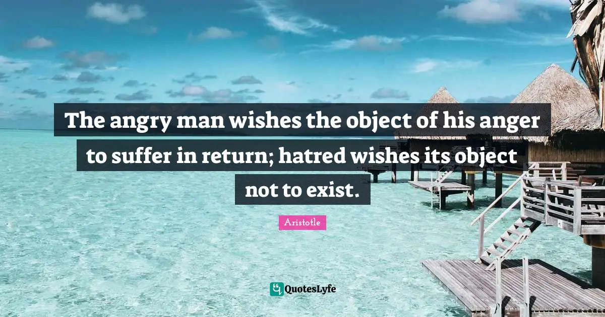 The angry man wishes the object of his anger to suffer in return; hatred wishes its object not to exist.