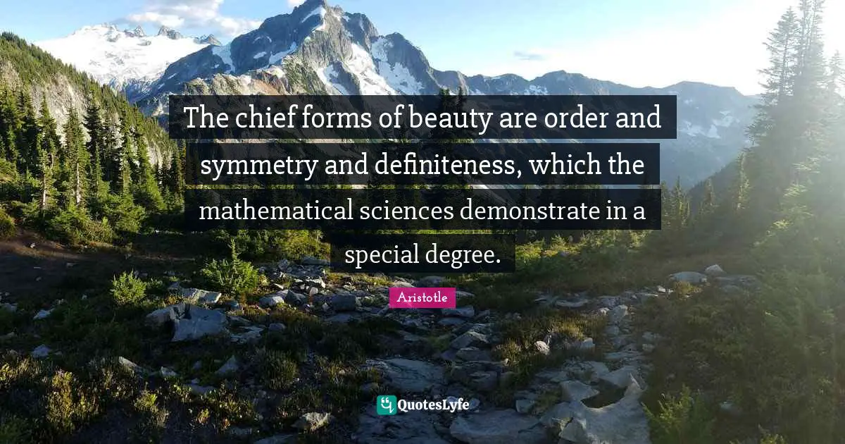 The chief forms of beauty are order and symmetry and definiteness, which the mathematical sciences demonstrate in a special degree.
