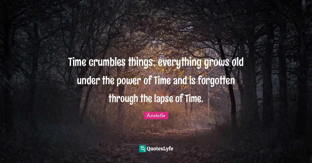 Time crumbles things; everything grows old under the power of Time and is forgotten through the lapse of Time.