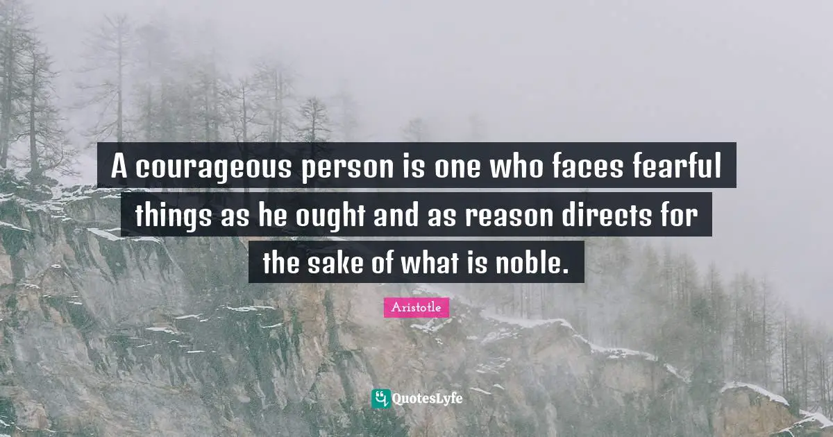 A courageous person is one who faces fearful things as he ought and as reason directs for the sake of what is noble.