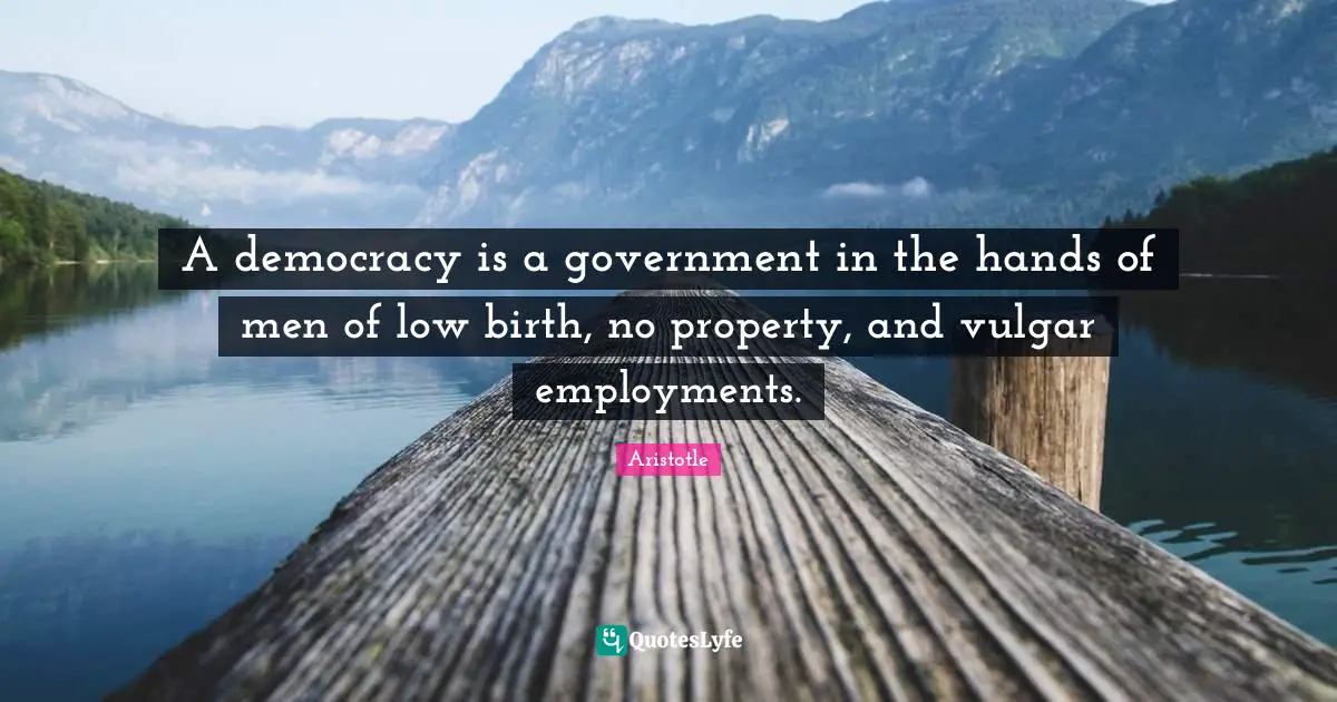 A democracy is a government in the hands of men of low birth, no property, and vulgar employments.
