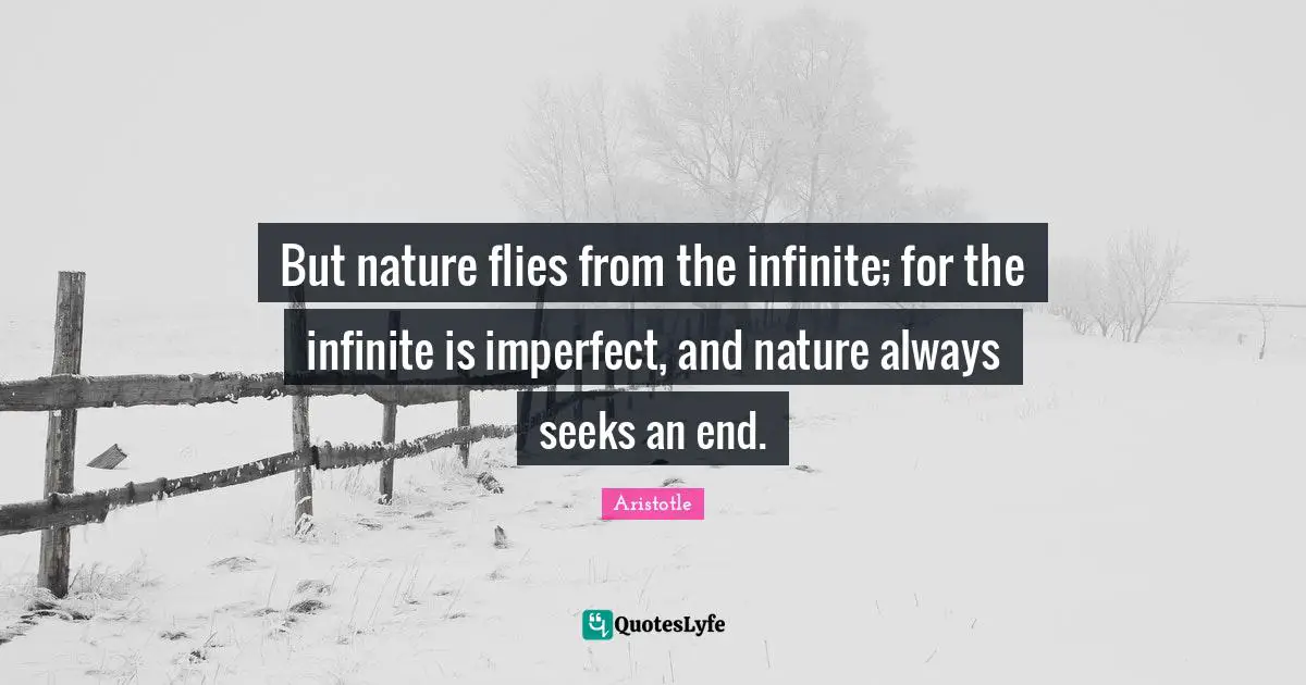 But nature flies from the infinite; for the infinite is imperfect, and nature always seeks an end.