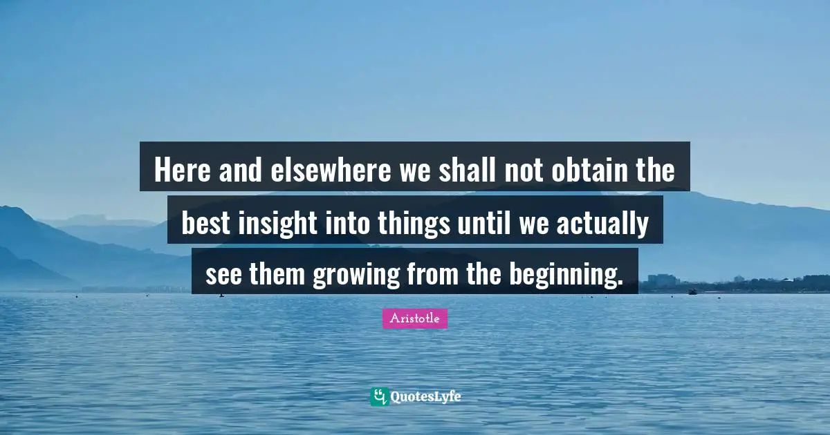 Here and elsewhere we shall not obtain the best insight into things until we actually see them growing from the beginning.