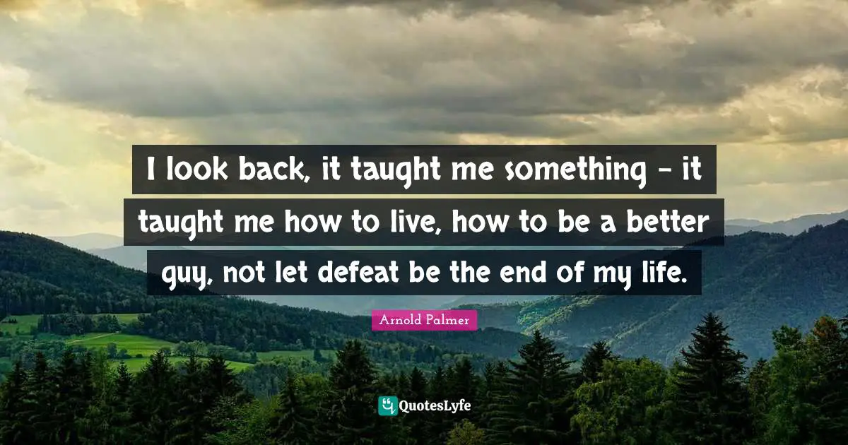 I look back, it taught me something - it taught me how to live, how to be a better guy, not let defeat be the end of my life.