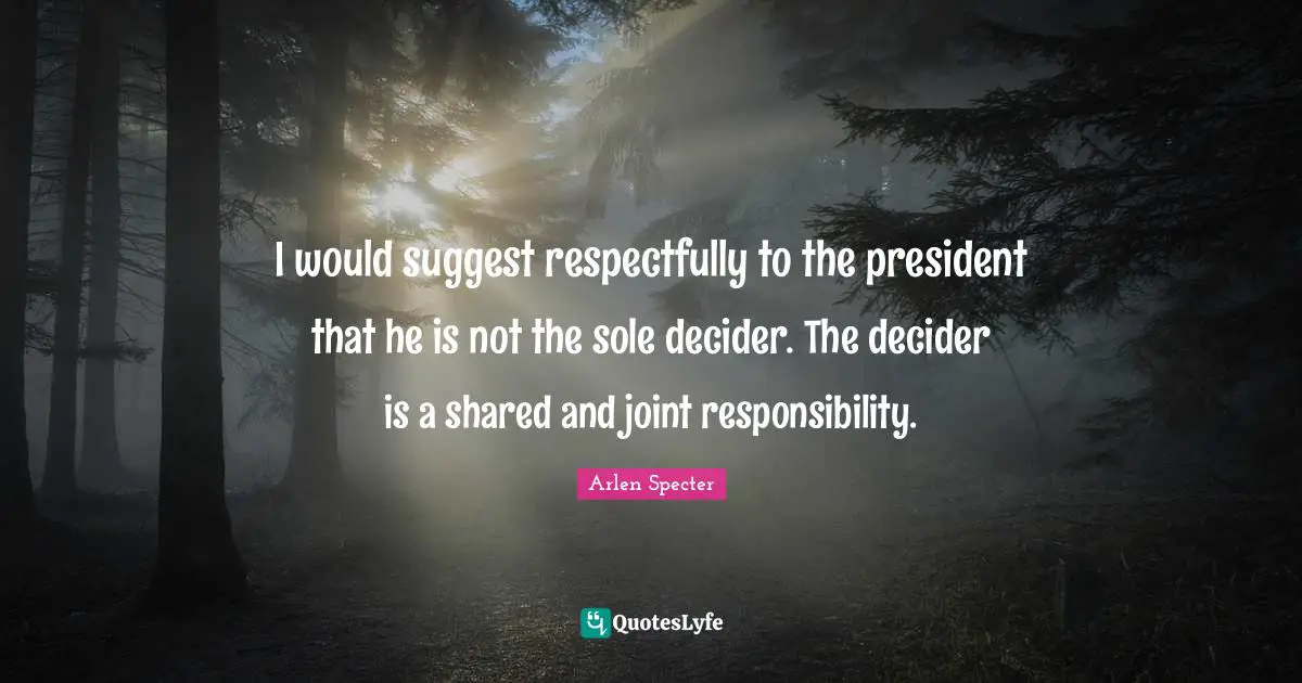 I would suggest respectfully to the president that he is not the sole decider. The decider is a shared and joint responsibility.