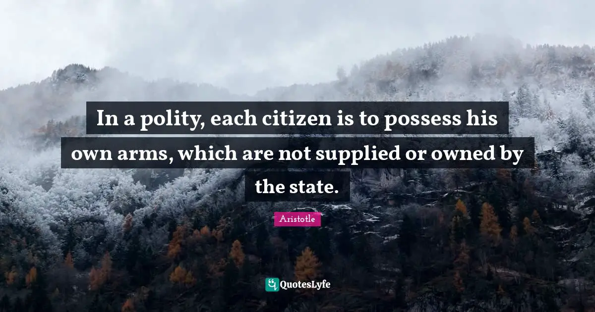 In a polity, each citizen is to possess his own arms, which are not supplied or owned by the state.