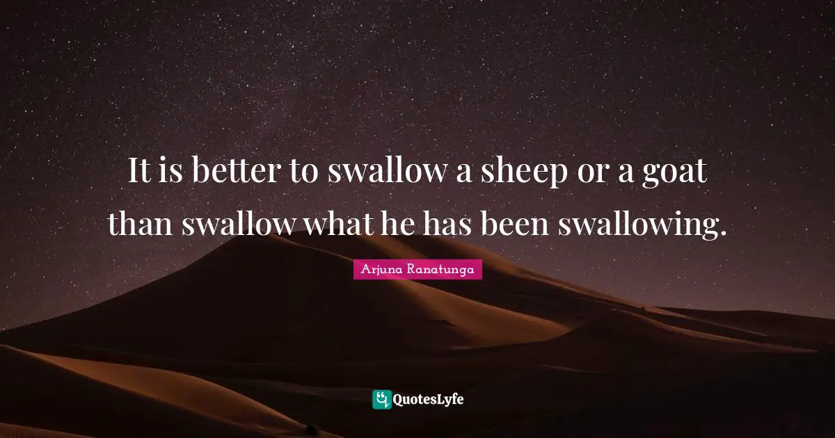 It is better to swallow a sheep or a goat than swallow what he has been swallowing.