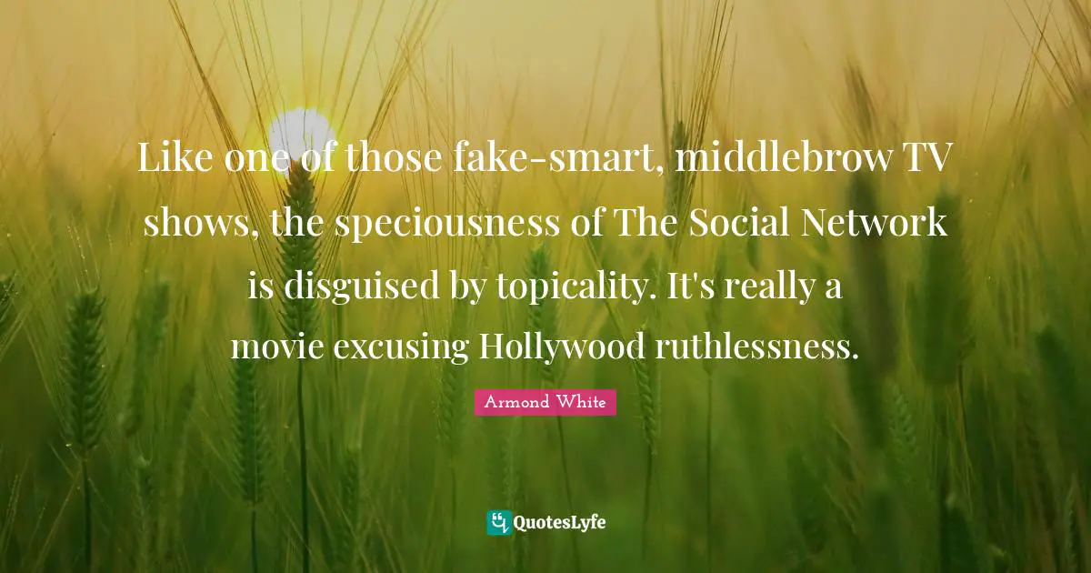 Like one of those fake-smart, middlebrow TV shows, the speciousness of The Social Network is disguised by topicality. It's really a movie excusing Hollywood ruthlessness.