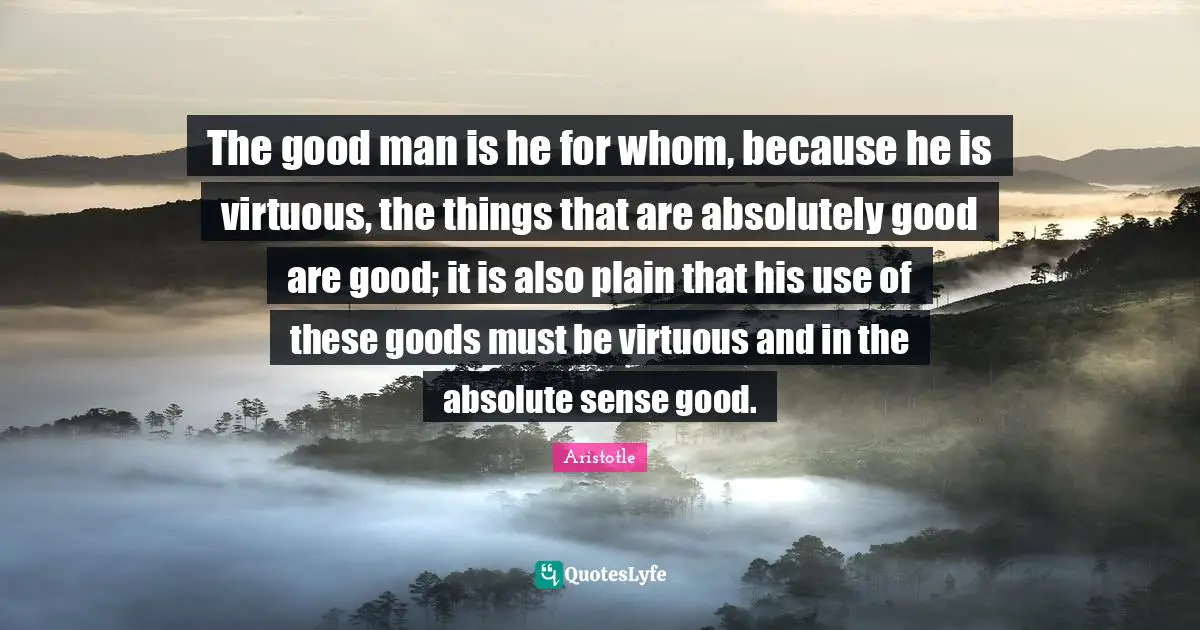 The good man is he for whom, because he is virtuous, the things that are absolutely good are good; it is also plain that his use of these goods must be virtuous and in the absolute sense good.