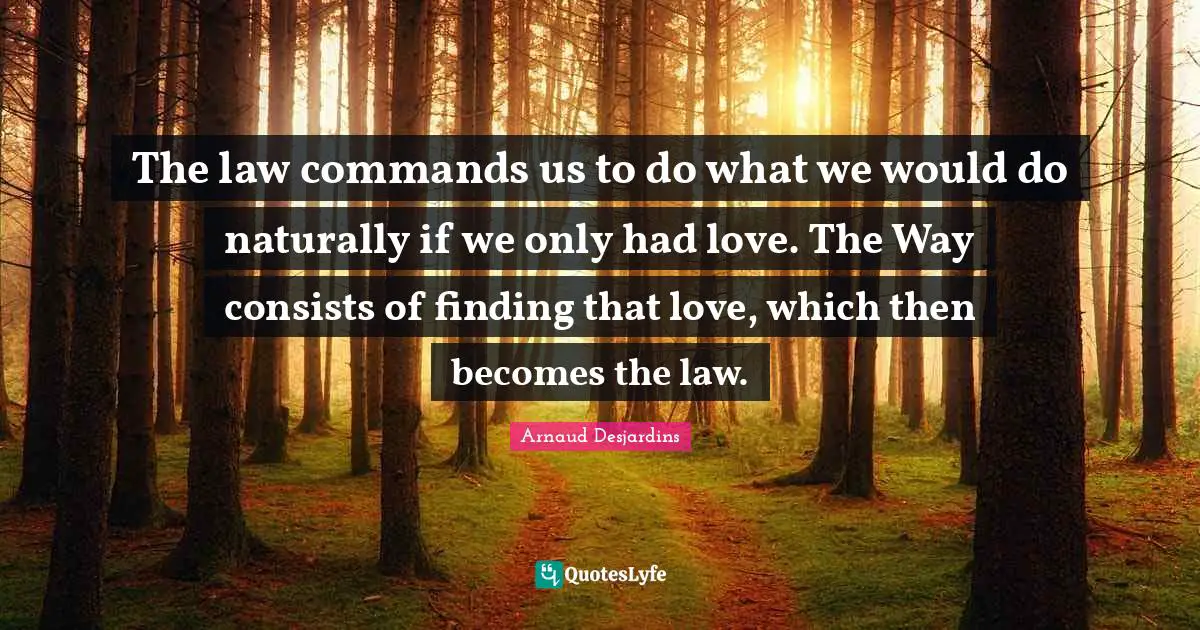 The law commands us to do what we would do naturally if we only had love. The Way consists of finding that love, which then becomes the law.