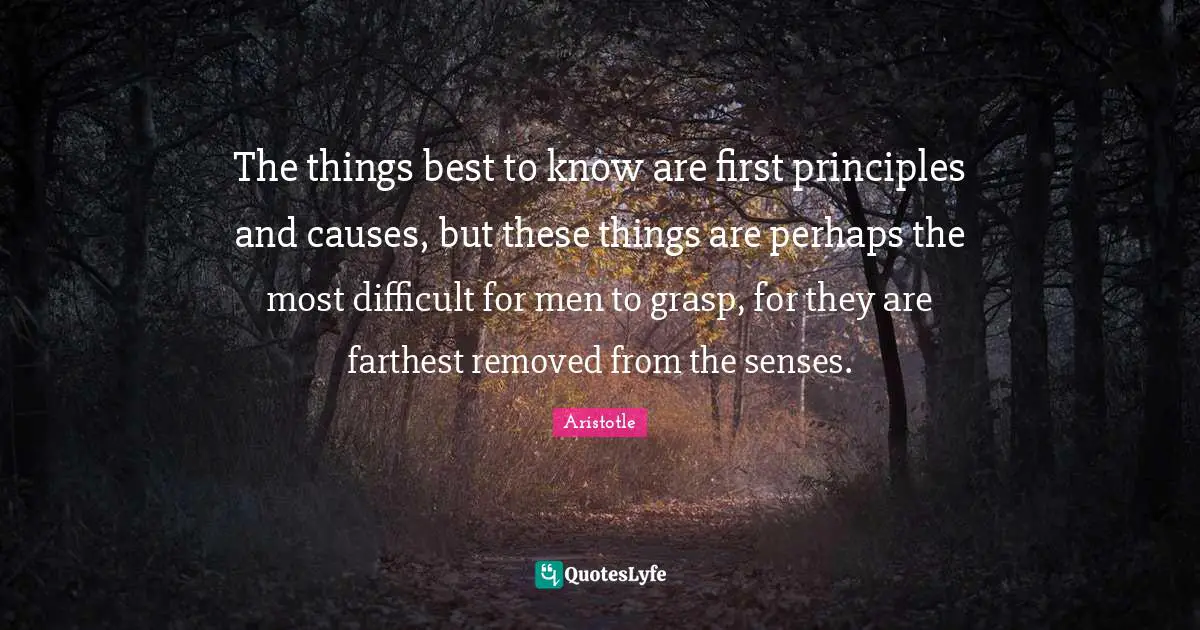 The things best to know are first principles and causes, but these things are perhaps the most difficult for men to grasp, for they are farthest removed from the senses.
