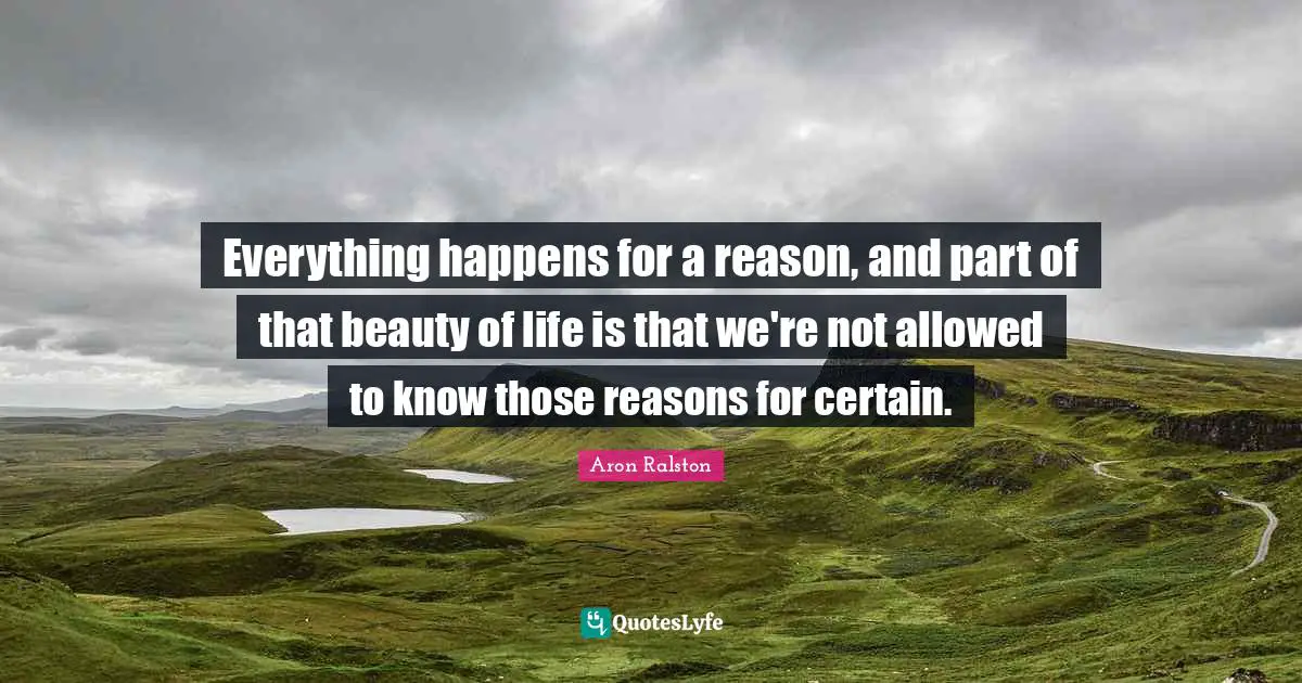 Everything happens for a reason, and part of that beauty of life is that we're not allowed to know those reasons for certain.