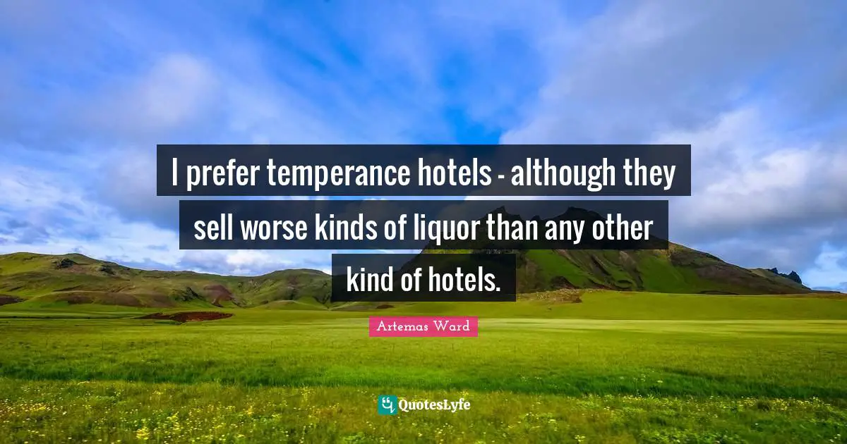 I prefer temperance hotels - although they sell worse kinds of liquor than any other kind of hotels.