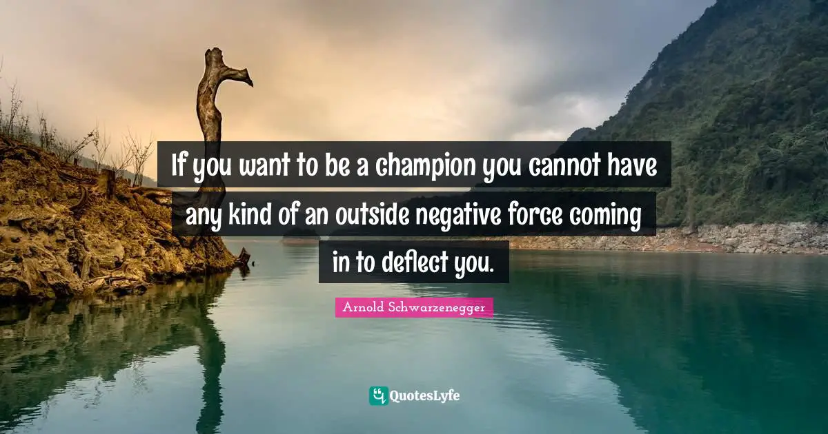 If you want to be a champion you cannot have any kind of an outside negative force coming in to deflect you.