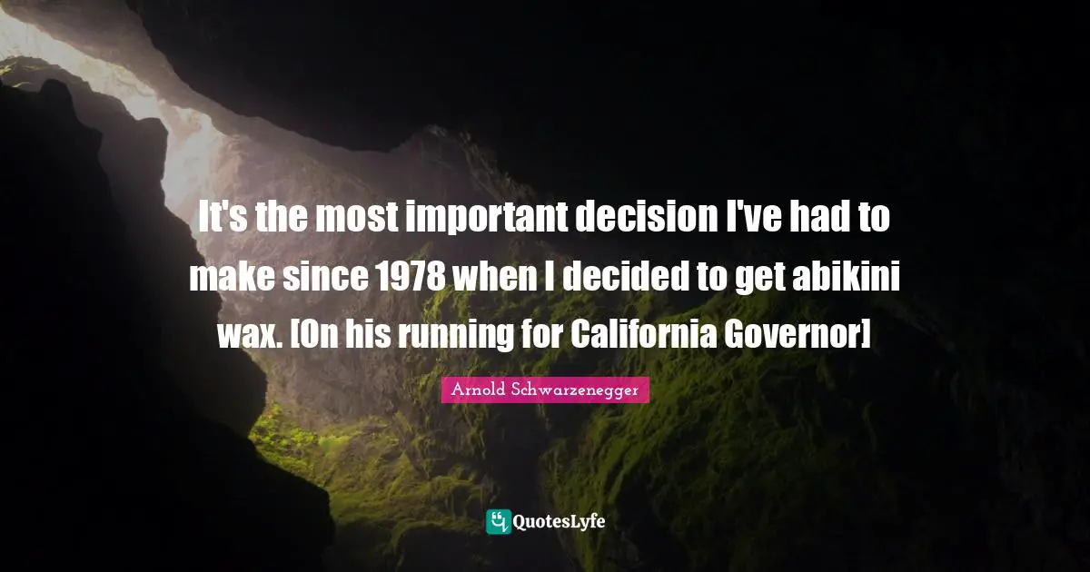 It's the most important decision I've had to make since 1978 when I decided to get abikini wax. [On his running for California Governor]