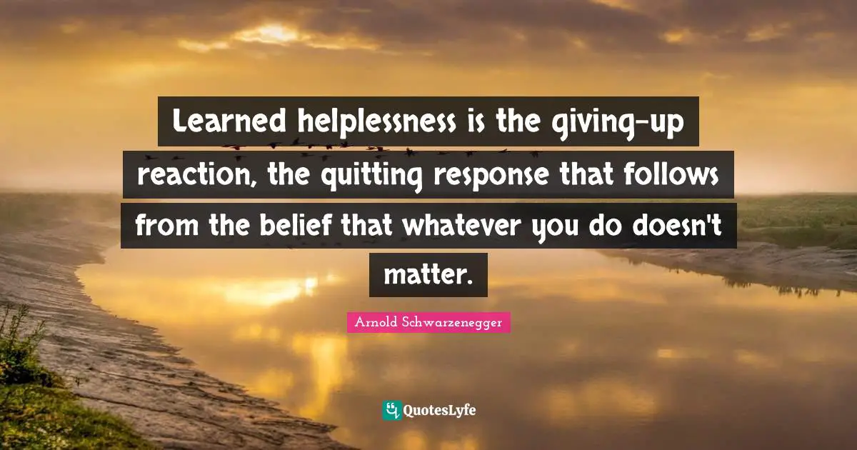 Learned helplessness is the giving-up reaction, the quitting response that follows from the belief that whatever you do doesn't matter.