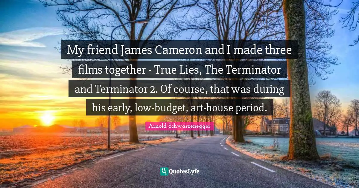 My friend James Cameron and I made three films together - True Lies, The Terminator and Terminator 2. Of course, that was during his early, low-budget, art-house period.