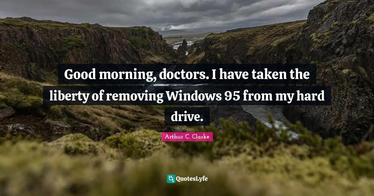Good morning, doctors. I have taken the liberty of removing Windows 95 from my hard drive.