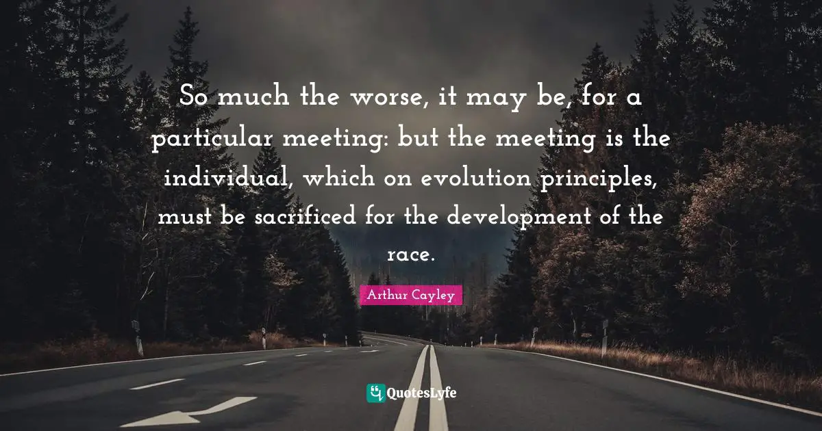 So much the worse, it may be, for a particular meeting: but the meeting is the individual, which on evolution principles, must be sacrificed for the development of the race.