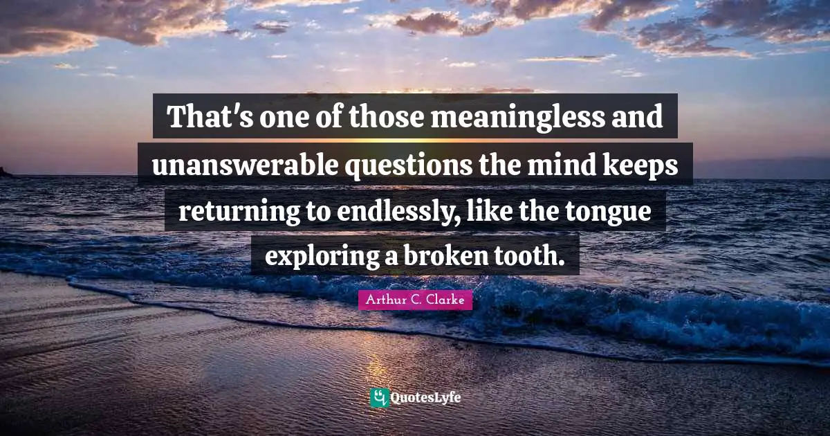 That's one of those meaningless and unanswerable questions the mind keeps returning to endlessly, like the tongue exploring a broken tooth.
