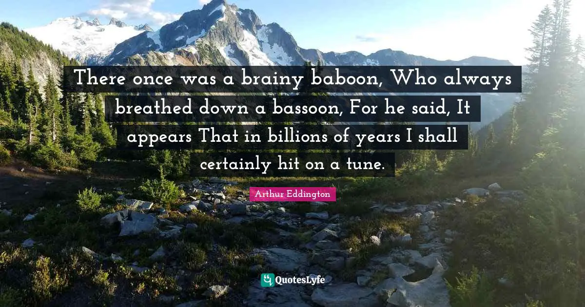 There once was a brainy baboon, Who always breathed down a bassoon, For he said, It appears That in billions of years I shall certainly hit on a tune.