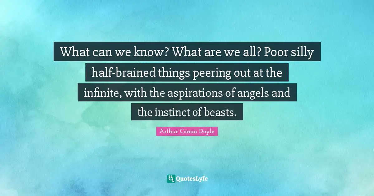 What can we know? What are we all? Poor silly half-brained things peering out at the infinite, with the aspirations of angels and the instinct of beasts.