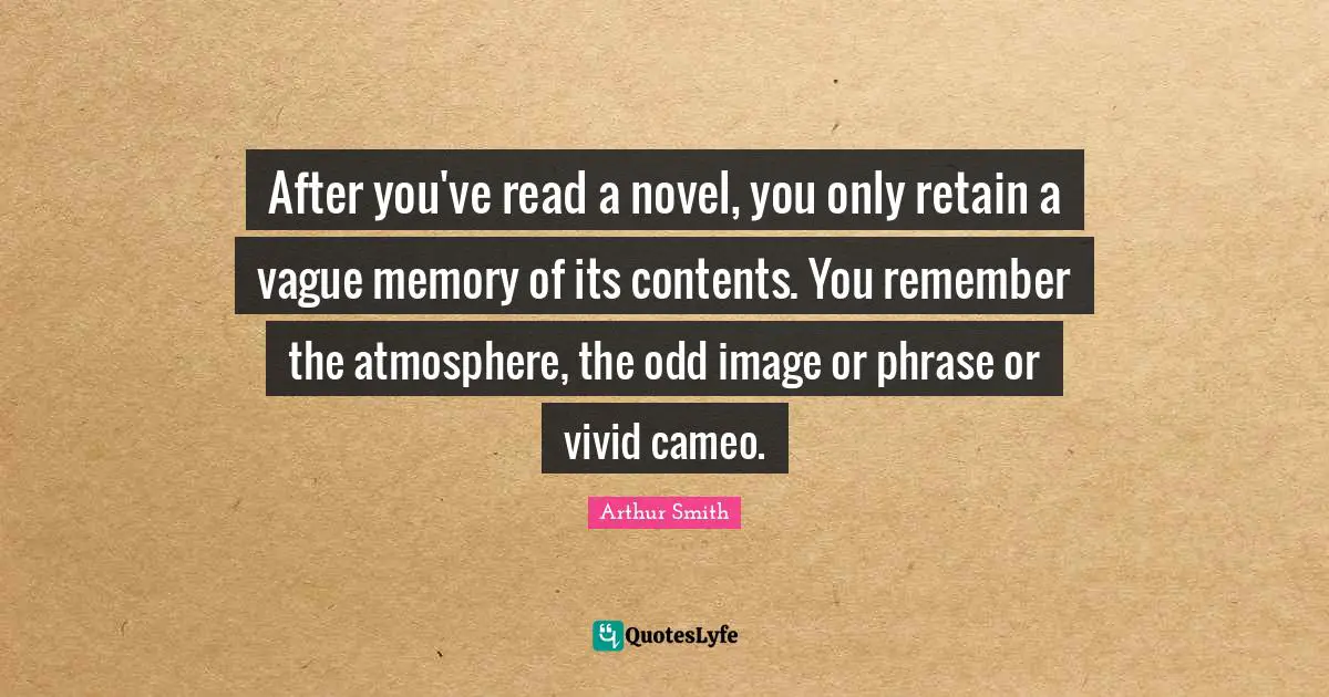 After you've read a novel, you only retain a vague memory of its contents. You remember the atmosphere, the odd image or phrase or vivid cameo.