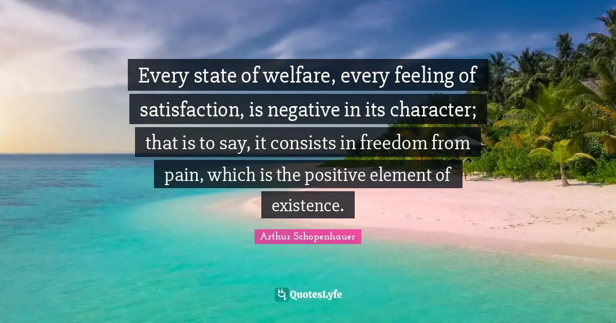 Every state of welfare, every feeling of satisfaction, is negative in its character; that is to say, it consists in freedom from pain, which is the positive element of existence.