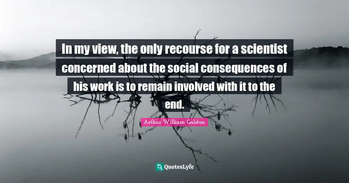 In my view, the only recourse for a scientist concerned about the social consequences of his work is to remain involved with it to the end.