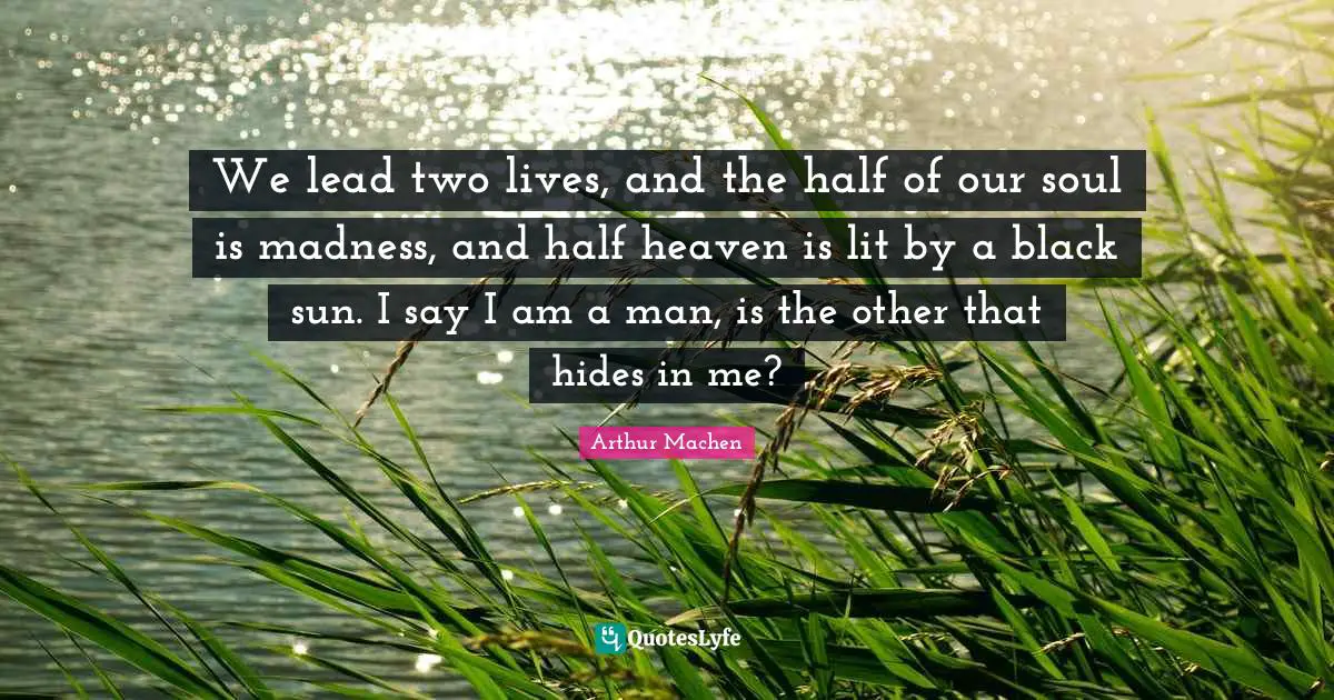 We lead two lives, and the half of our soul is madness, and half heaven is lit by a black sun. I say I am a man, is the other that hides in me?
