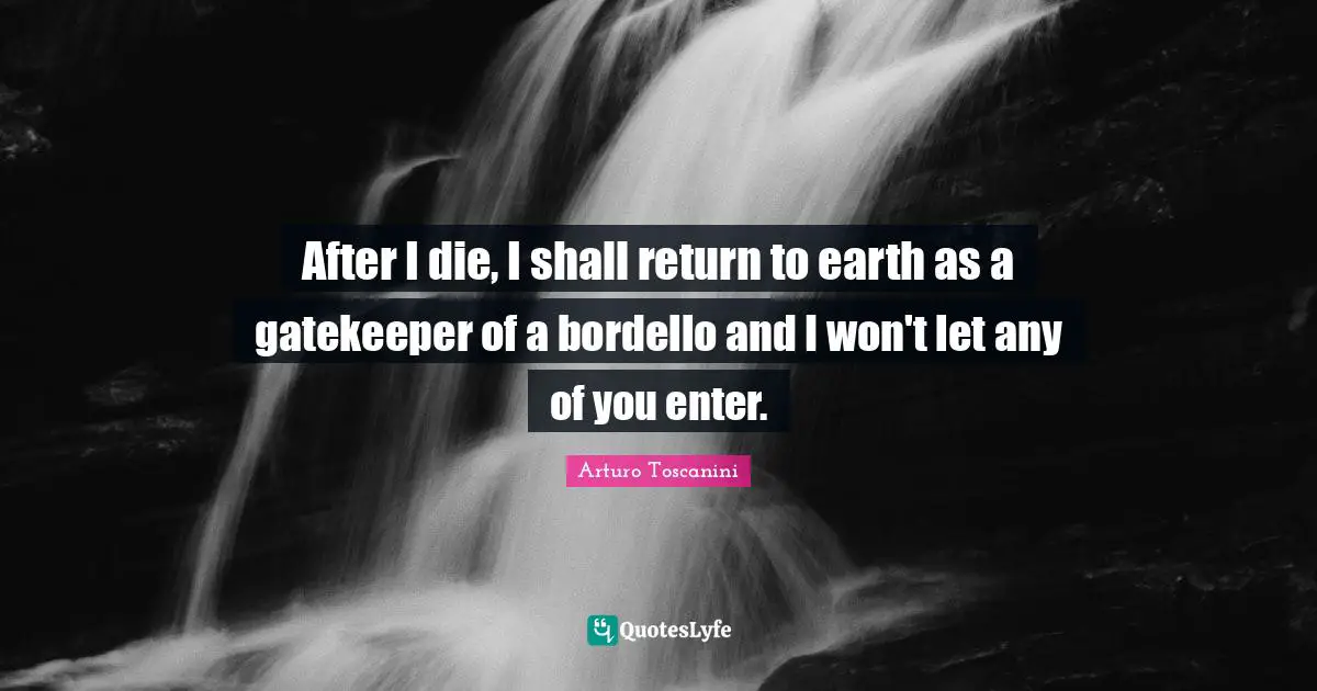 After I die, I shall return to earth as a gatekeeper of a bordello and I won't let any of you enter.