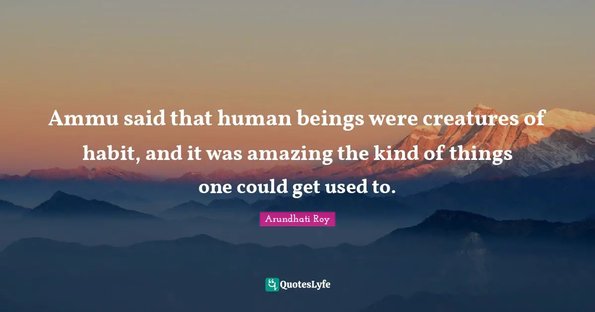 Ammu said that human beings were creatures of habit, and it was amazing the kind of things one could get used to.