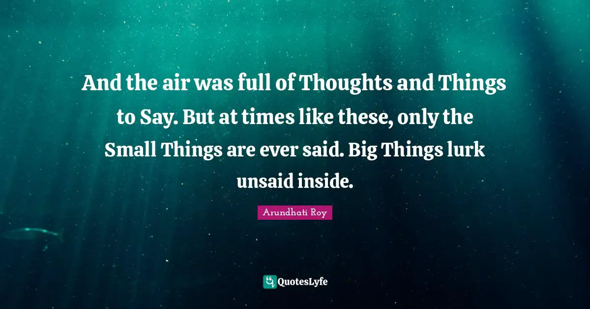 And the air was full of Thoughts and Things to Say. But at times like these, only the Small Things are ever said. Big Things lurk unsaid inside.