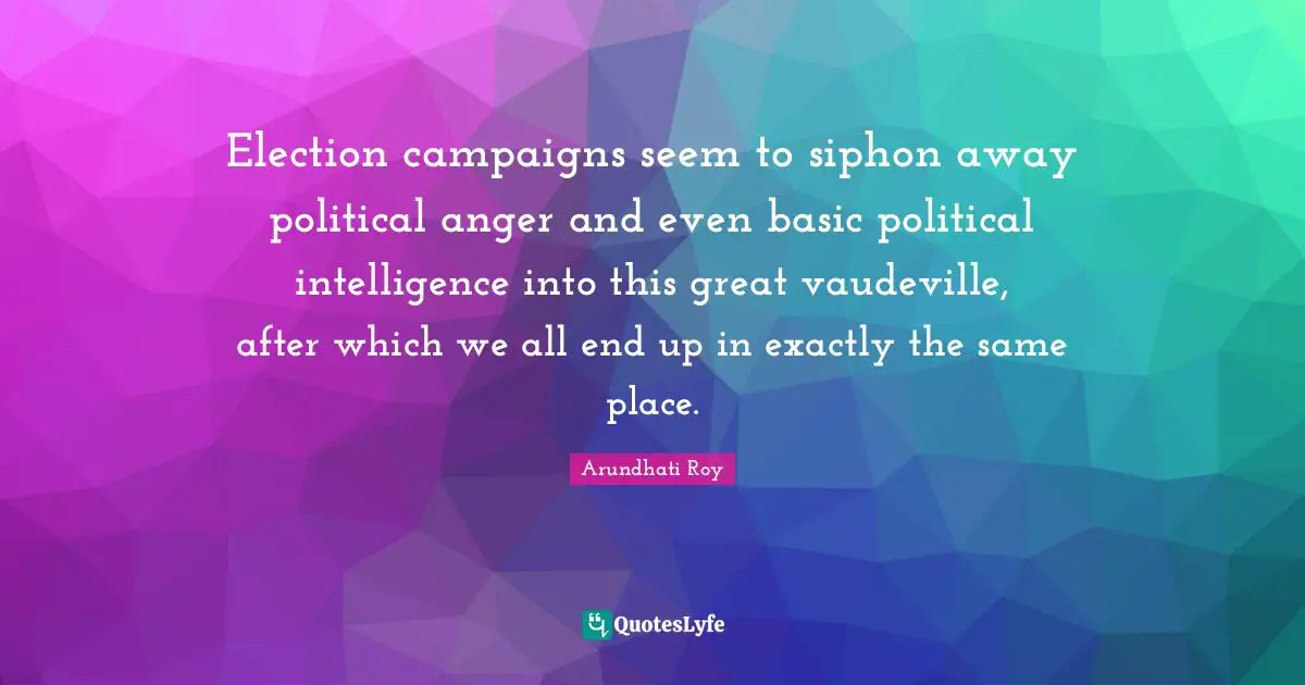 Election campaigns seem to siphon away political anger and even basic political intelligence into this great vaudeville, after which we all end up in exactly the same place.