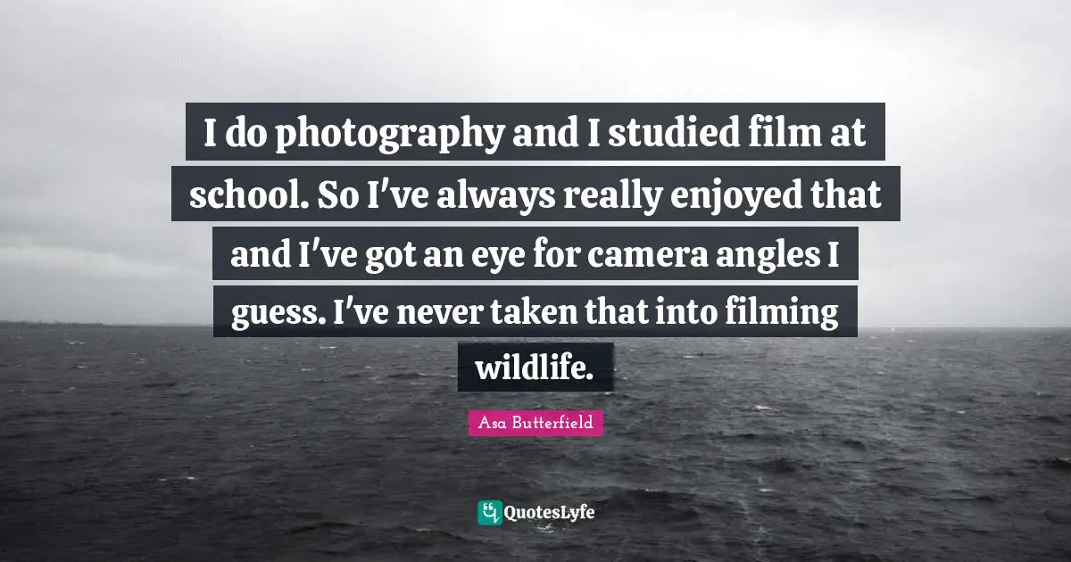 I do photography and I studied film at school. So I've always really enjoyed that and I've got an eye for camera angles I guess. I've never taken that into filming wildlife.