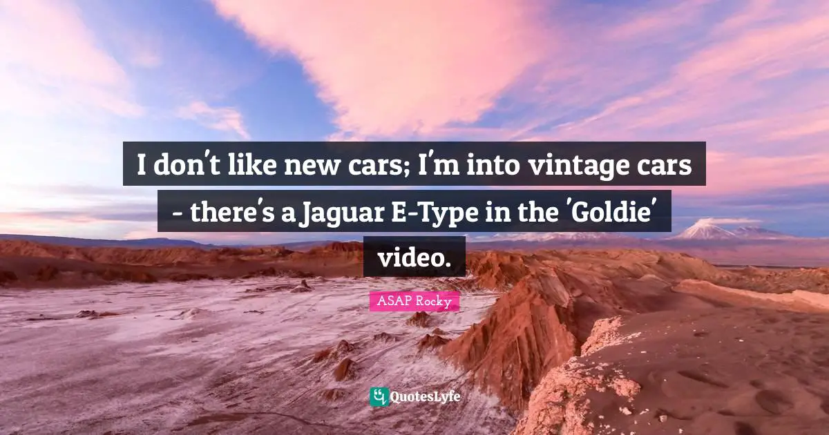 I don't like new cars; I'm into vintage cars - there's a Jaguar E-Type in the 'Goldie' video.