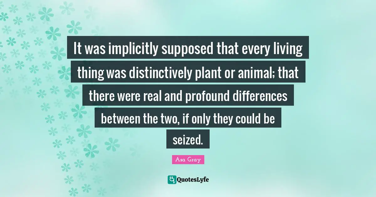 It was implicitly supposed that every living thing was distinctively plant or animal; that there were real and profound differences between the two, if only they could be seized.