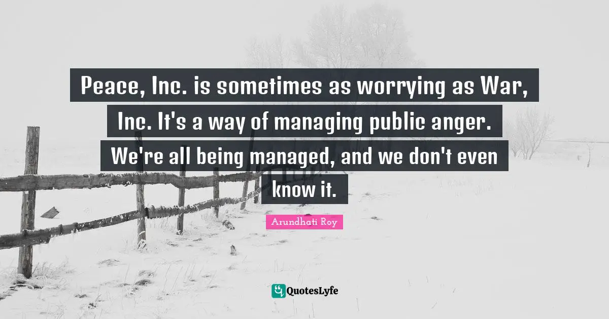 Peace, Inc. is sometimes as worrying as War, Inc. It's a way of managing public anger. We're all being managed, and we don't even know it.