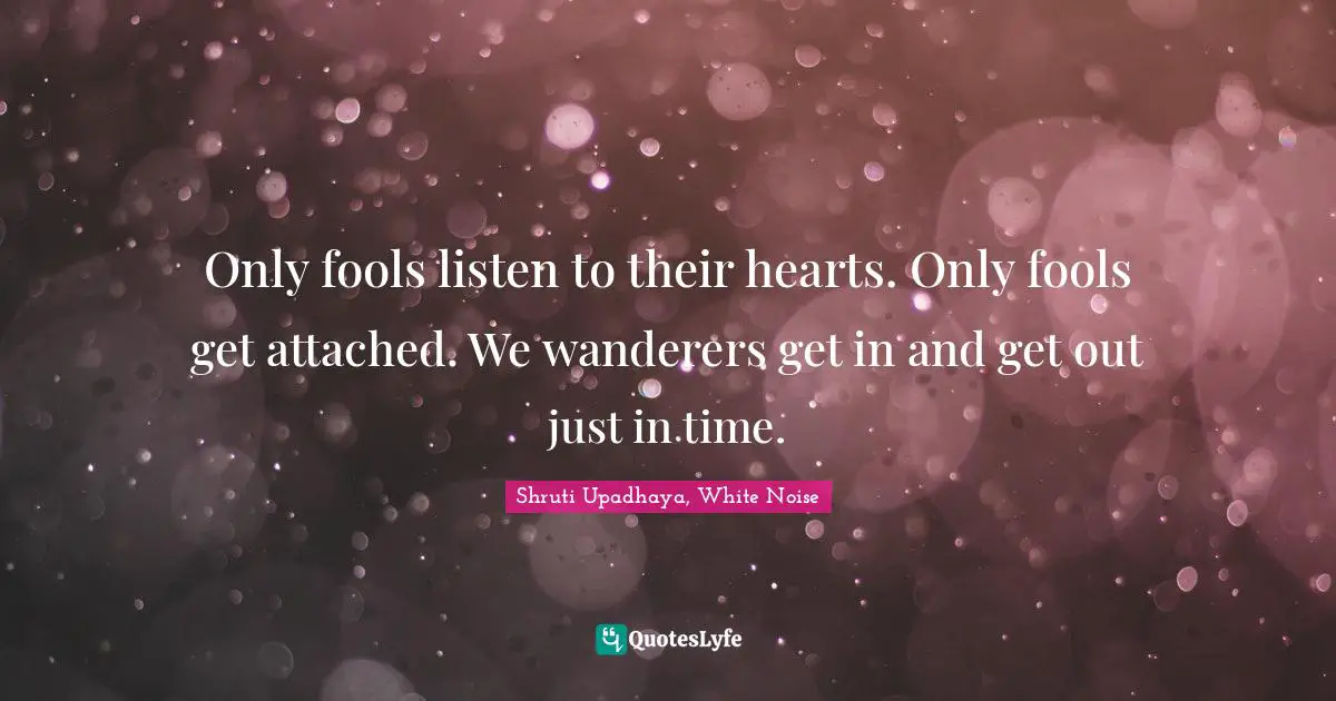 Only fools listen to their hearts. Only fools get attached. We wanderers get in and get out just in time.